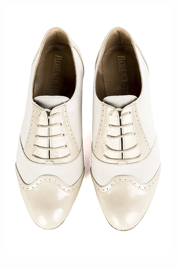 Champagne white women's fashion lace-up shoes.. Top view - Florence KOOIJMAN